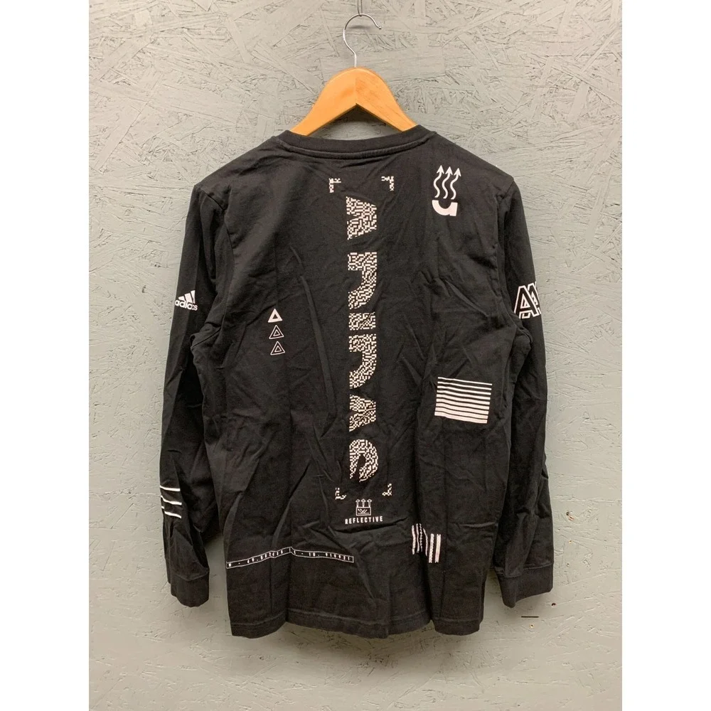 Adidas Graphic Multi Patch Long Sleeve T-Shirt Mens L Black Streetwear Crewneck